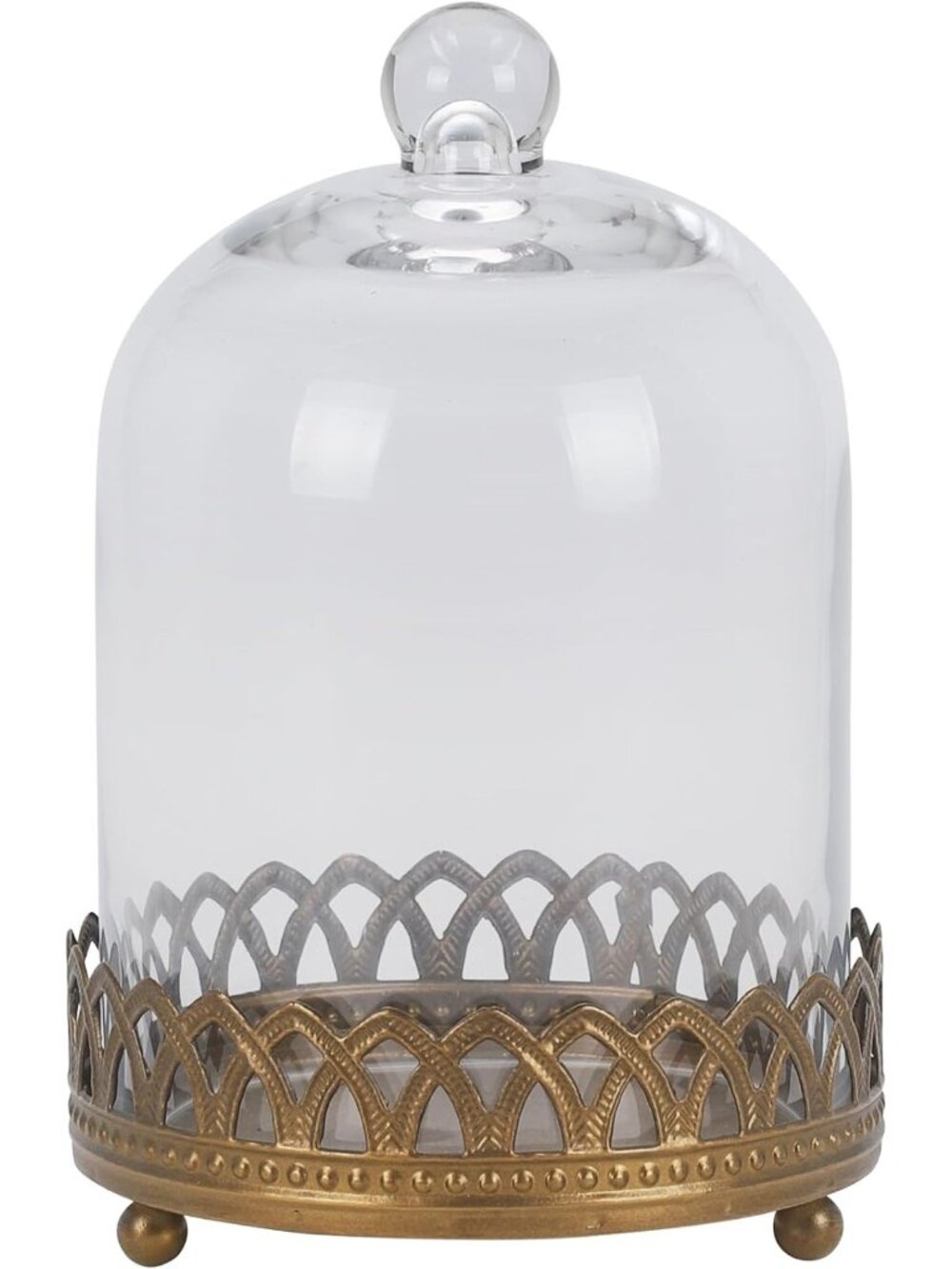 8" Tall Handmade Glass Cloche Dome with Gold Metal Base for Plants